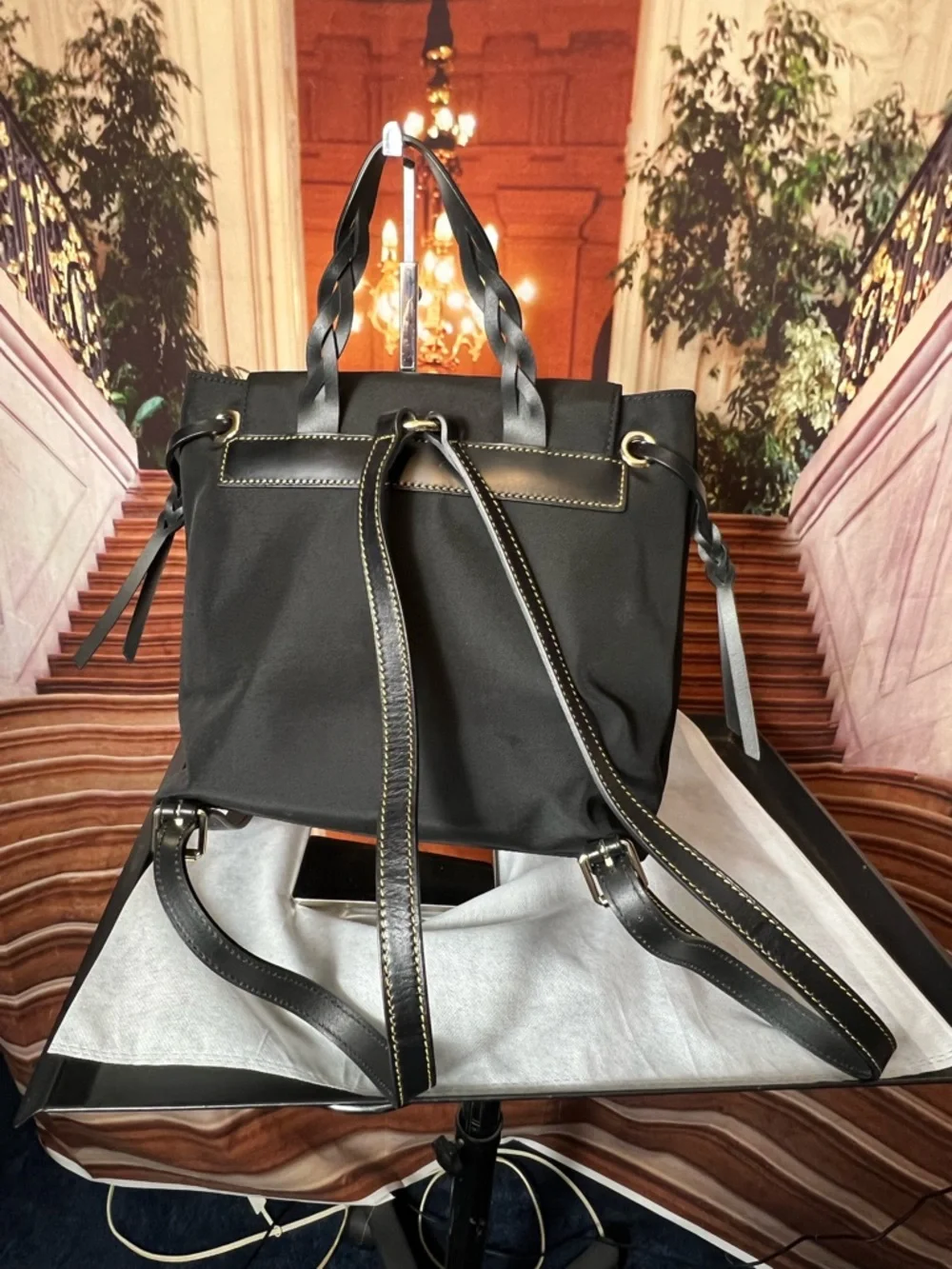 Dooney & Bourke Nylon Flap Backpack features a distinct braided top handle 🌹 - Picture 8 of 13